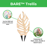 BARE Trellis leaf-shaped plant support with customization options on a white background