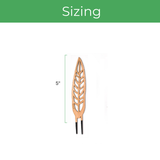 Wooden leaf-shaped trellis with measurement label on a white background