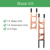 Stella modular ladder trellis made of cedarwood , stackable, plant support, ladder design for vining plants base kit contents base unit extension unit extension clips