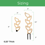 Kora modular wooden plant support sizing guide showing 8 inch extension and 10 inch base with dimensions