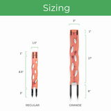 Measurement chart for 'Regular' and 'Grande' sizes of zella modular trellis with dimensions labeled.