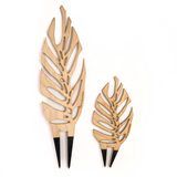 grande size and regular sized laser cut wooden plant support shaped like a leaf