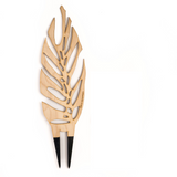 Large size wooden plant support cut out like Monstera leaf with engraving Monstrella by Treleaf