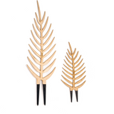 grande and regular sized palm shaped wooden plant stakes side by side with engraving palmella by Treleaf