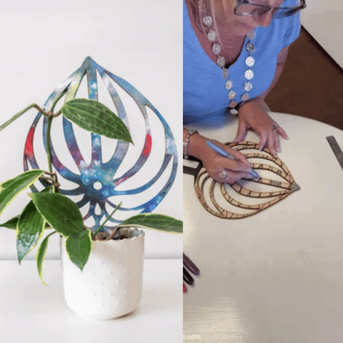 BARE™ Peptrella™ Customizable wooden plant support Inspired Peperomia leaf