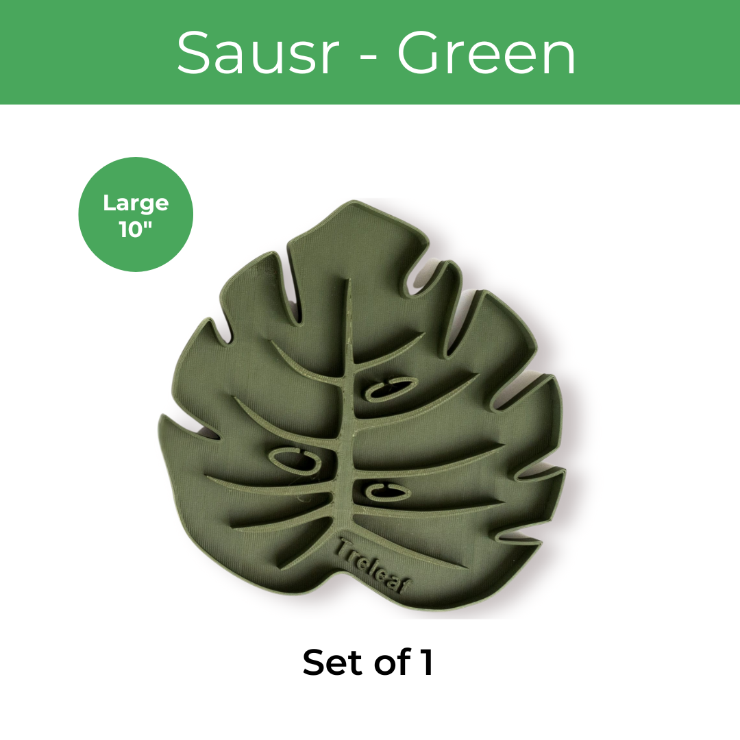 10-inch Green Sausr Monstera leaf shape tray for houseplants