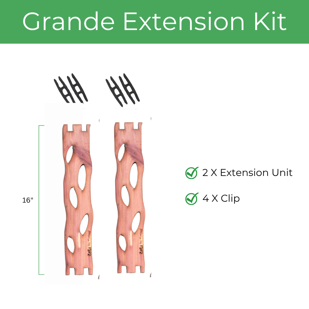 Zella Grande Extension Kit with two extension units and four clips on a white background.
