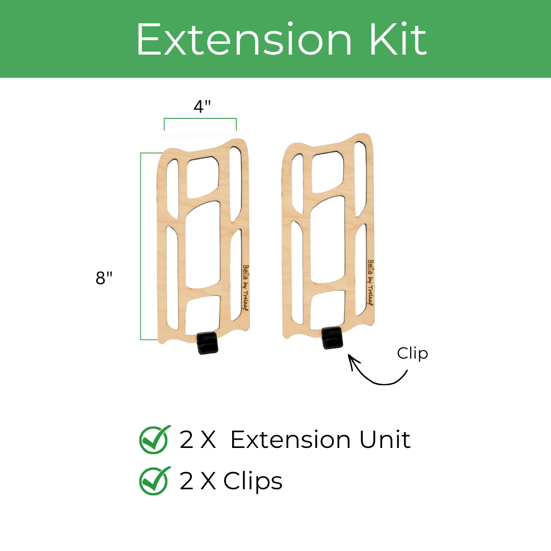 bella wooden houseplant trellis Extension Kit with two extension units and two clips on a white background