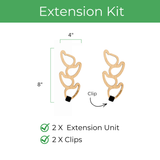 Kora extension kit with two modular wooden plant support extensions and clips for expanding plant growth