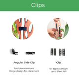 wooden trellis clips with descriptions on a white background