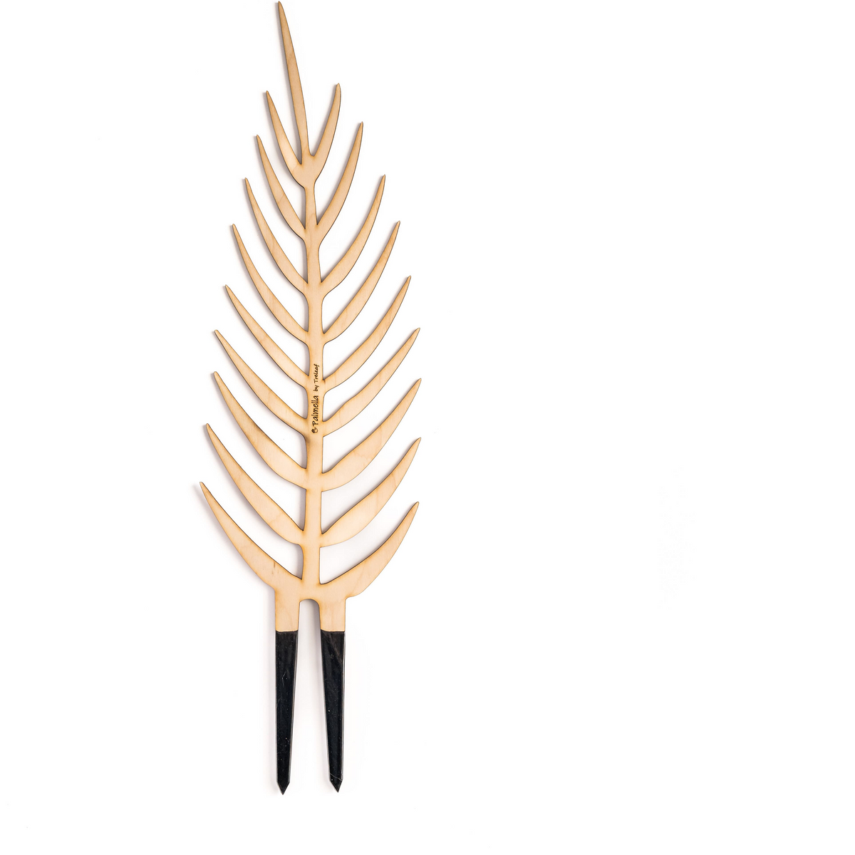 grande sized palm shaped wooden plant support with black stakes