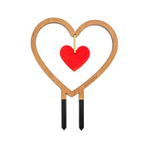 heart shaped wooden trellis for plants with dangling red wooden heart with rubber coated water proof staked valentine edition